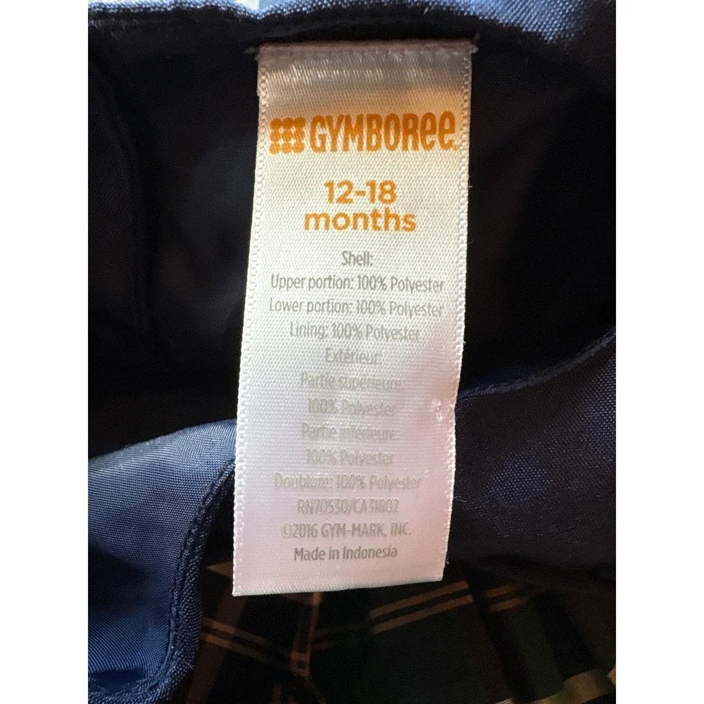 Gymboree Plaid Dress Navy Blue Green Puffy‎ Sleeve Baby Girls 12 18 Months